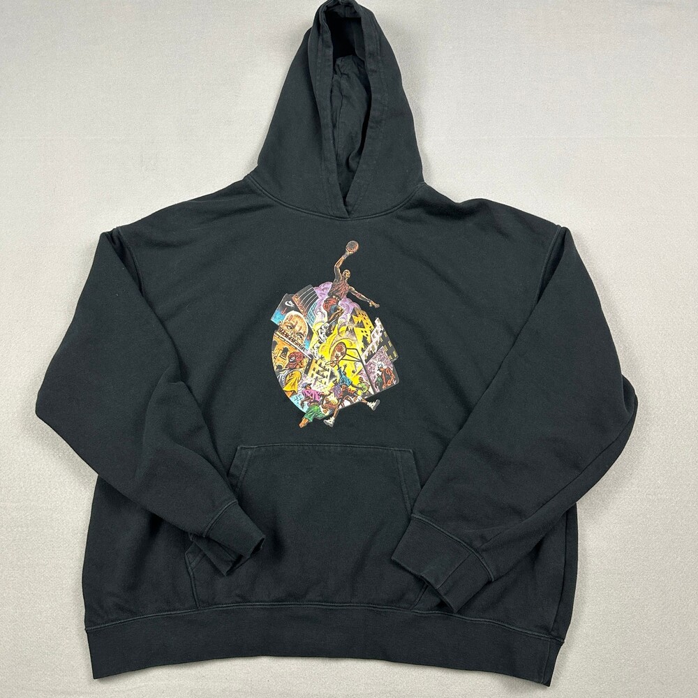 Jordan Hoodie Men Large Black Artistic City Comic Graphic Sweatshirt Fleece L